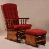 Traditional Wooden Glider and Ottoman Traditional wooden glider chair with red cushions and matching ottoman
