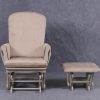 Front view of padded nursery glider with high backrest and matching ottoman