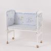 Adjustable Wooden Bedside Baby Crib Adjustable wooden bedside baby crib with wheels and blue bedding