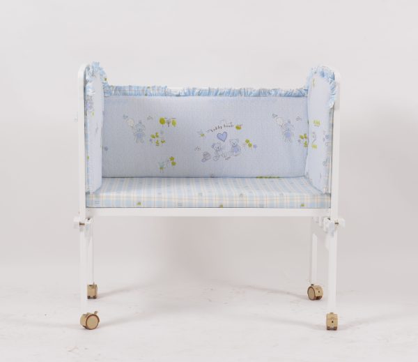 Bedside Baby Crib Front View Front view of adjustable wooden bedside baby crib