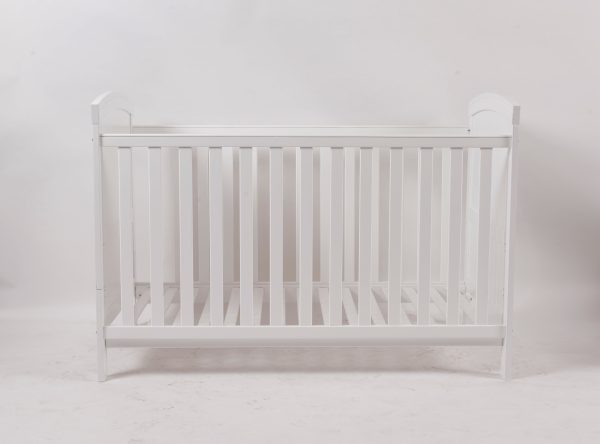 Convertible Baby Crib Toddler Bed Side view of white convertible baby crib in toddler bed configuration