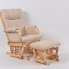 Nursery Glider Chair with Ottoman in cream upholstery and natural wood frame