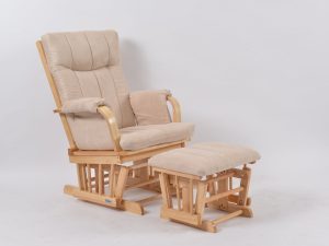 Nursery Glider Chair with Ottoman Natural Wood Nursery Glider Chair with Ottoman in cream upholstery and natural wood frame