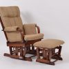 Dark brown Nursery Glider Chair with Ottoman and white wood frame