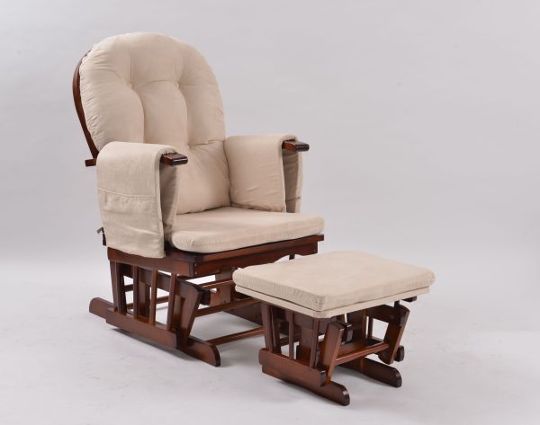 DSC_6371 Classic Nursery Glider Rocking Chair with Ottoman | Round Back Baby Feeding Chair