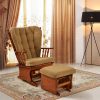 DSC_6387 Brown wooden nursery glider chair with matching ottoman in a furnished room