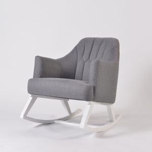 White Base Nursery Rocking Chair Gray upholstered nursery rocking chair with white wooden rocking base