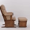 Padded Wooden Nursery Glider Angled view of padded wooden nursery glider chair and matching ottoman