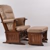 Wooden Glider Chair Side View Side view of wooden glider chair with ottoman and padded upholstery