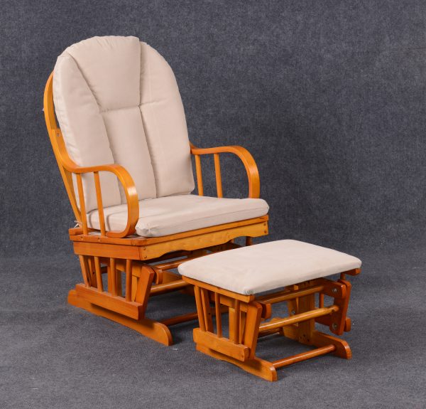 Wooden Nursery Glider Chair with Ottoman Wooden nursery glider chair with natural frame and matching ottoman