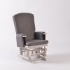 Gray kids glider chair for ages 4+ with upholstered high back and wooden gliding base