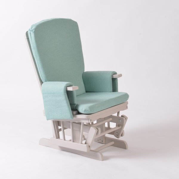 Mint green kids glider chair for children ages 4+ with cushioned seat and armrests