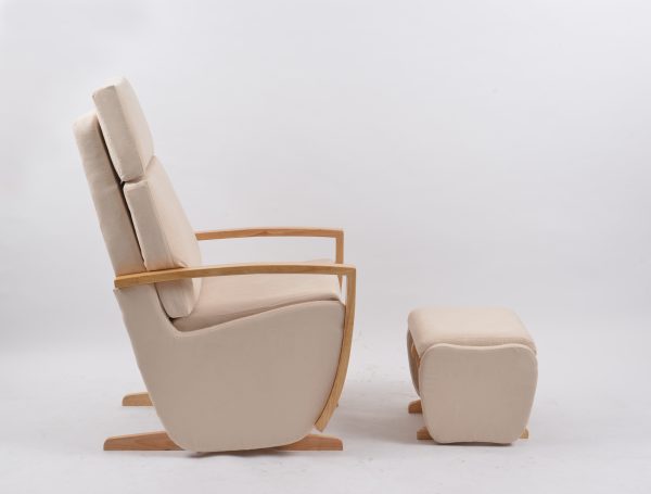 DSC_6640 Nursery Glider Recliner Chair with Ottoman | Wooden Armrest Baby Feeding Chair
