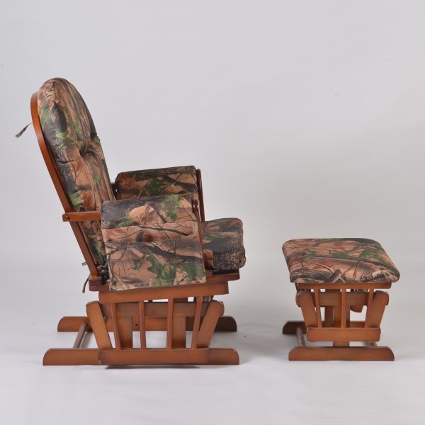 Wooden Glider Chair Side View Side view of upholstered wooden glider chair and matching ottoman
