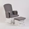 Adjustable Glider Chair with Ottoman – Gray Upholstery Adjustable glider chair with gray upholstery, white wooden frame and matching ottoman