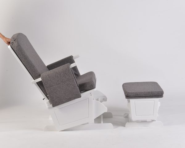 Adjustable Glider Chair – Reclined Backrest Position Side view of adjustable glider chair showing the backrest in a reclined position