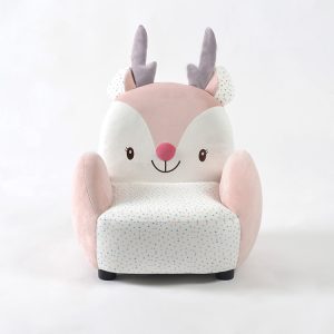 Cute deer Kids Sofa with soft antlers, embroidered face and padded seat, front view