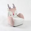 Angled view of deer Kids Sofa with soft pink armrests and patterned upholstered seat