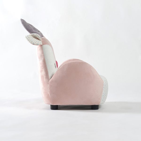 Side view of upholstered animal Kids Sofa with deer antlers and curved armrest