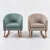 Upholstered Kids Rocking Chairs – Green and Beige Green and beige upholstered kids rocking chairs with curved wooden rockers