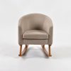 Beige Kids Rocking Chair – Front View Beige kids rocking chair with padded seat cushion and curved wooden rockers