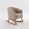 Beige Upholstered Kids Rocking Chair Beige upholstered kids rocking chair with wraparound backrest and wooden rocking base