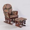 Wooden Nursery Glider Chair Set Wooden nursery glider chair and ottoman with custom patterned upholstery