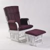 Nursery Glider Chair with Ottoman in burgundy upholstery and white wood frame
