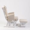 Padded Nursery Glider Chair – Side View Side view of padded nursery glider chair with high back and matching gliding ottoman
