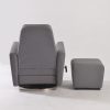 Back view of swivel nursery glider with ottoman and metal base