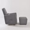 Side view of swivel nursery glider with ottoman and recline control