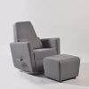 Gray swivel nursery glider with ottoman and high reclining back
