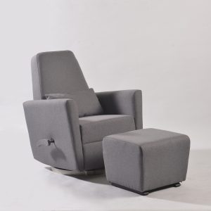 Gray Swivel Nursery Glider with Ottoman Gray swivel nursery glider with ottoman and high reclining back