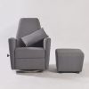 Swivel nursery glider with ottoman, padded arms and lumbar pillow