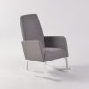 High Back Nursery Rocking Chair Gray Front Angle Gray upholstered high back nursery rocking chair with white rocker base
