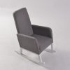 High Back Nursery Rocking Chair Gray Angle View Gray high back nursery rocking chair with padded armrests and wooden rocking runners