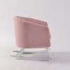 Pink Kids Rocking Chair Angled View Pink kids rocking chair with curved backrest and padded seat