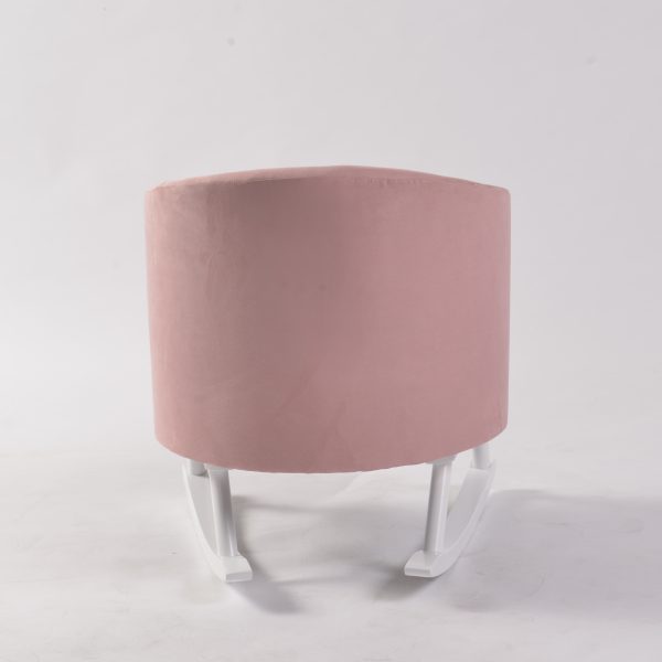Pink Kids Rocking Chair Back View Back view of pink upholstered kids rocking chair