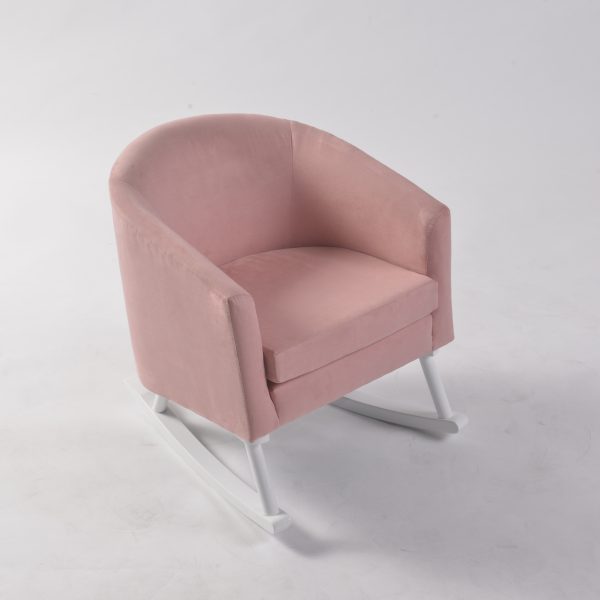 Pink Upholstered Children’s Rocking Chair Pink upholstered children’s rocking chair viewed from above