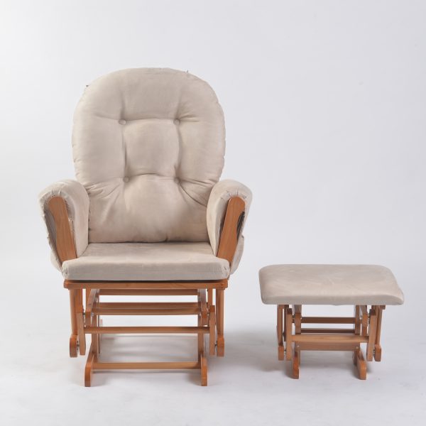 Wooden Nursery Glider Chair with Ottoman Wooden nursery glider chair with padded high back and matching gliding ottoman