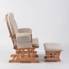 Nursery Glider Chair Side View Side view of wooden nursery glider chair with padded armrests and ottoman