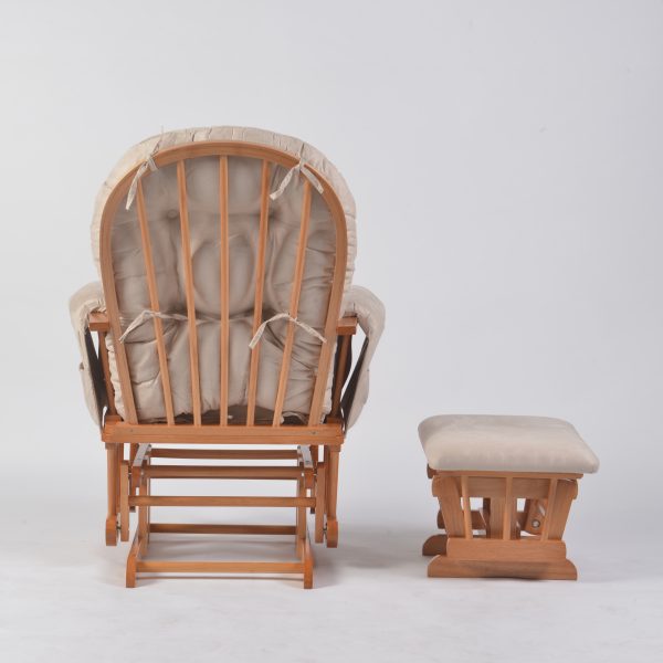 Wooden Glider Chair Back View Back view of wooden nursery glider chair showing curved wooden frame