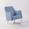 Blue Fabric Nursery Rocking Chair Blue upholstered nursery rocking chair with white wooden rocking base