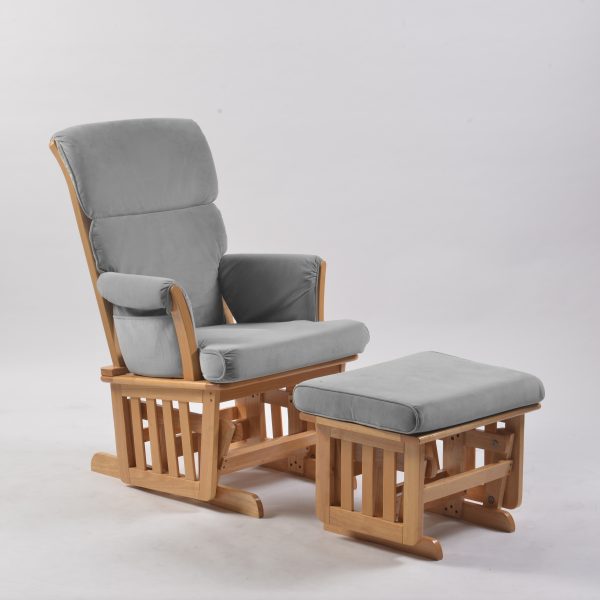 Gray Wooden Glider Chair with Ottoman Gray upholstered wooden glider chair with matching gliding ottoman