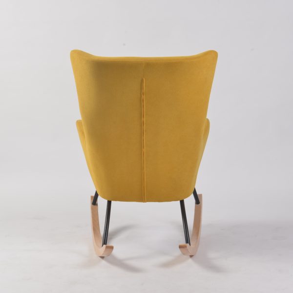 Back view of mustard wingback nursery rocking chair