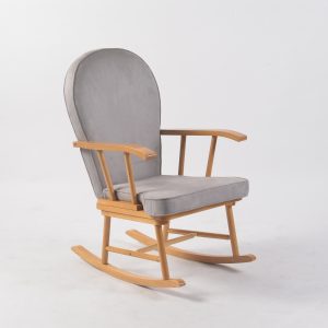 Natural Wooden Nursery Rocking Chair Natural wooden nursery rocking chair with open curved armrests