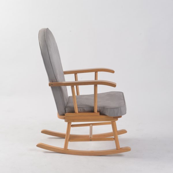 Upholstered Wooden Nursery Rocking Chair Side View Side view of blue upholstered wooden nursery rocking chair