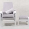 White nursery glider chair with ottoman and high upholstered back