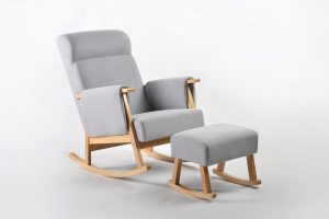 Padded Arm Nursery Rocking Chair Set Gray nursery rocking chair with padded armrests and rocking ottoman