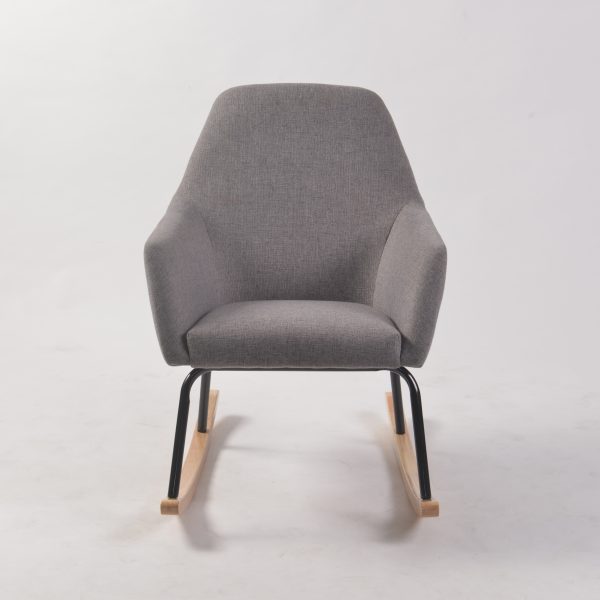 Gray Nursery Rocking Chair – Front View Front view of gray nursery rocking chair without headrest